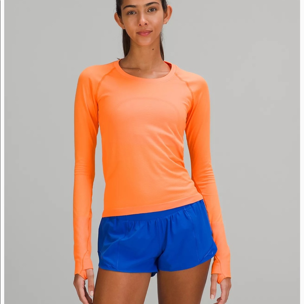 Lululemon swiftly tech long sleeve orange soda race length size 4